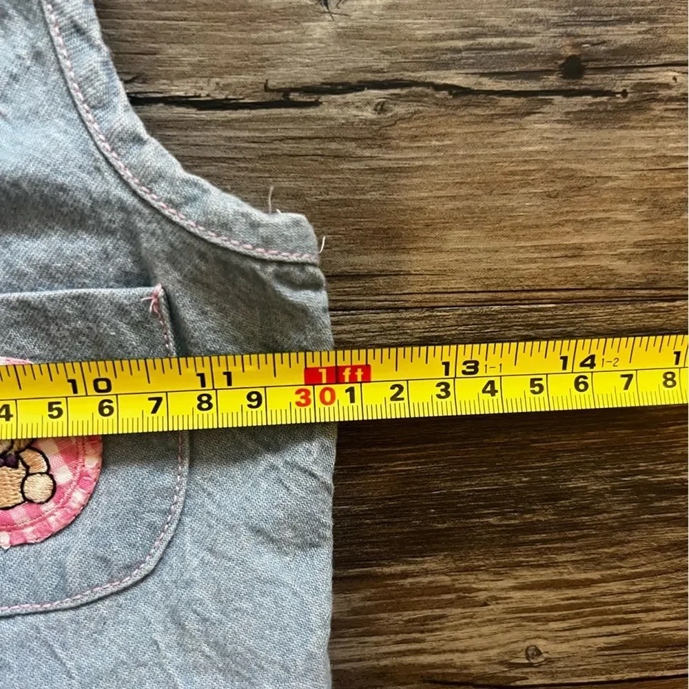 Vintage Bonnie Jean Sport Girls Denim & Tartan Plaid Tiered Hem SleevelessDress